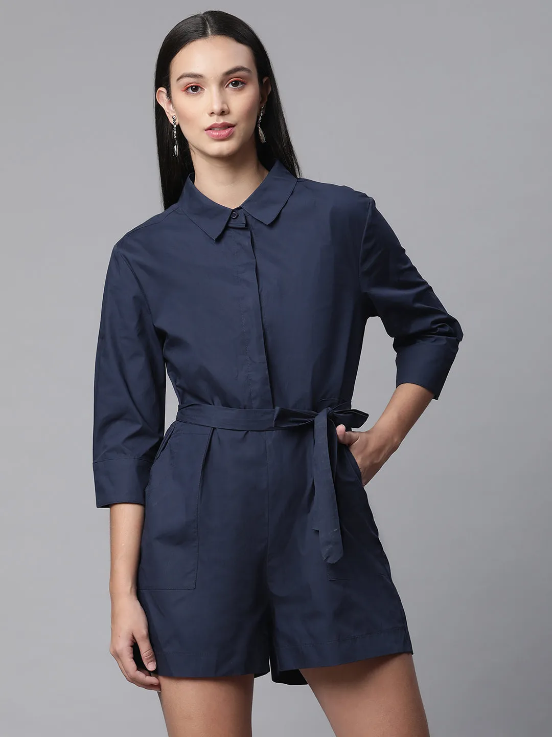 Women Solid Cotton Short Jumpsuit