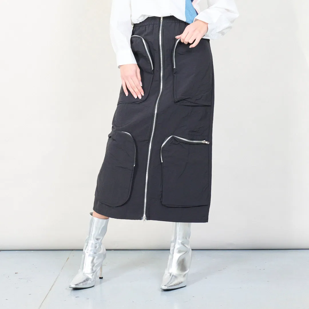 Zipper pocket cargo midi skirt wholesale