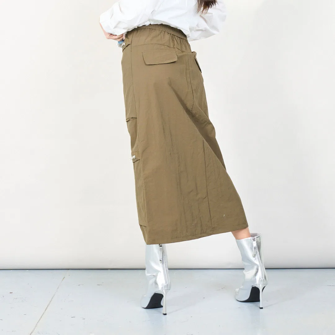 Zipper pocket cargo midi skirt wholesale