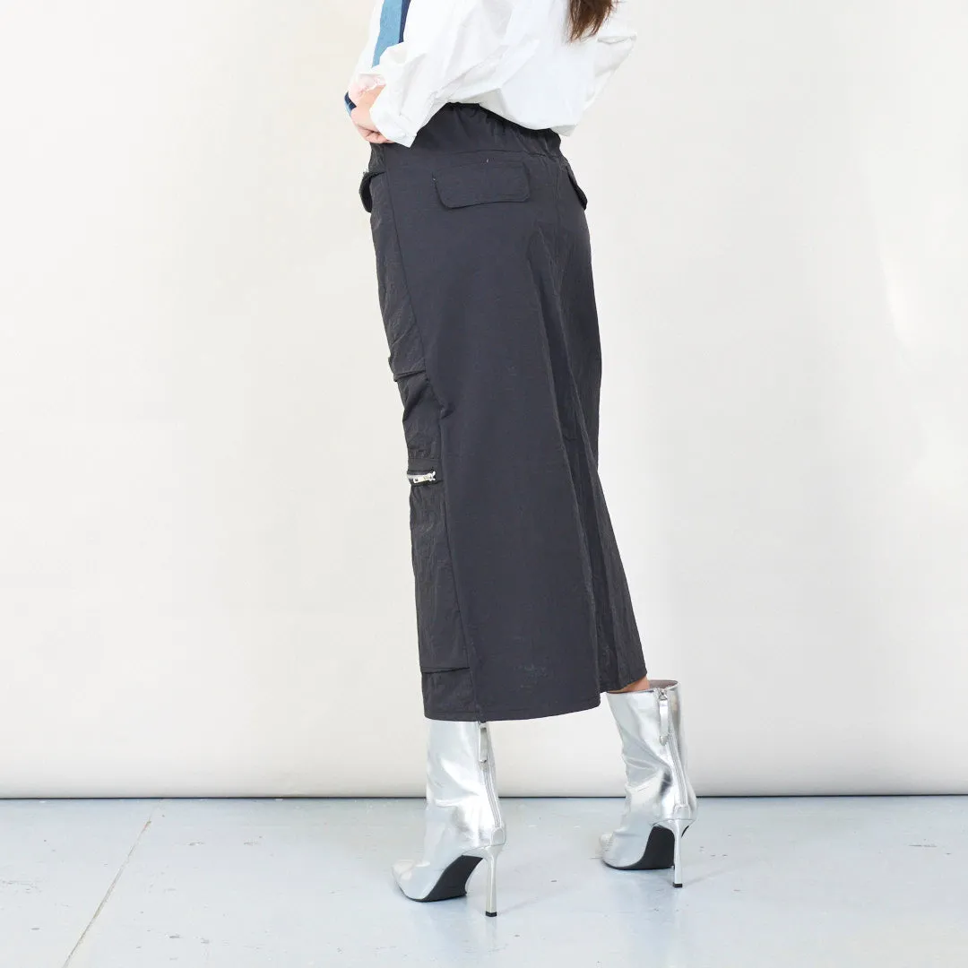 Zipper pocket cargo midi skirt wholesale